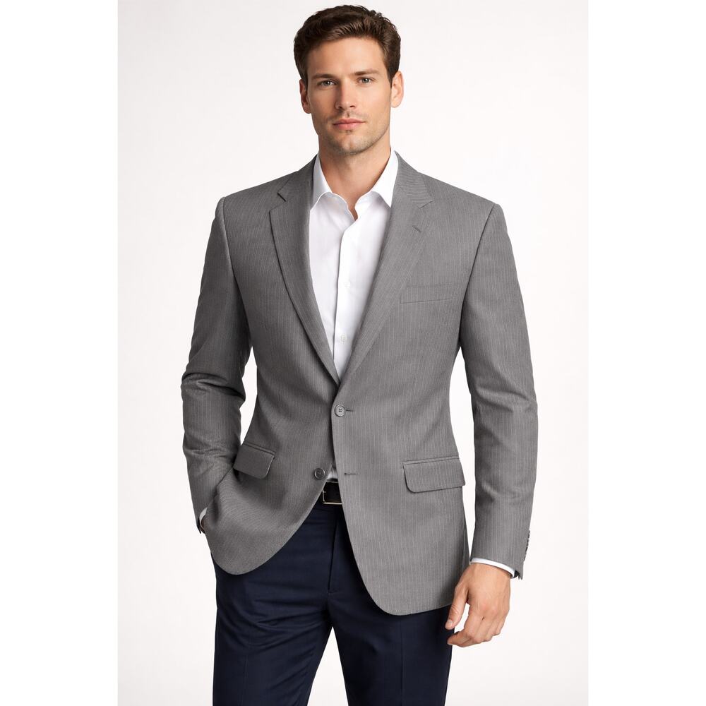 Men’s Gray Pinstripe Blazer Sport Coat Size 40R Tailored Fit